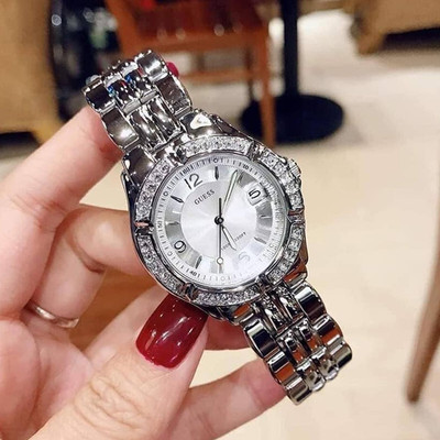 进口正品Guess手表女时尚银色钢带镶钻简约风欧美石英腕表G75511