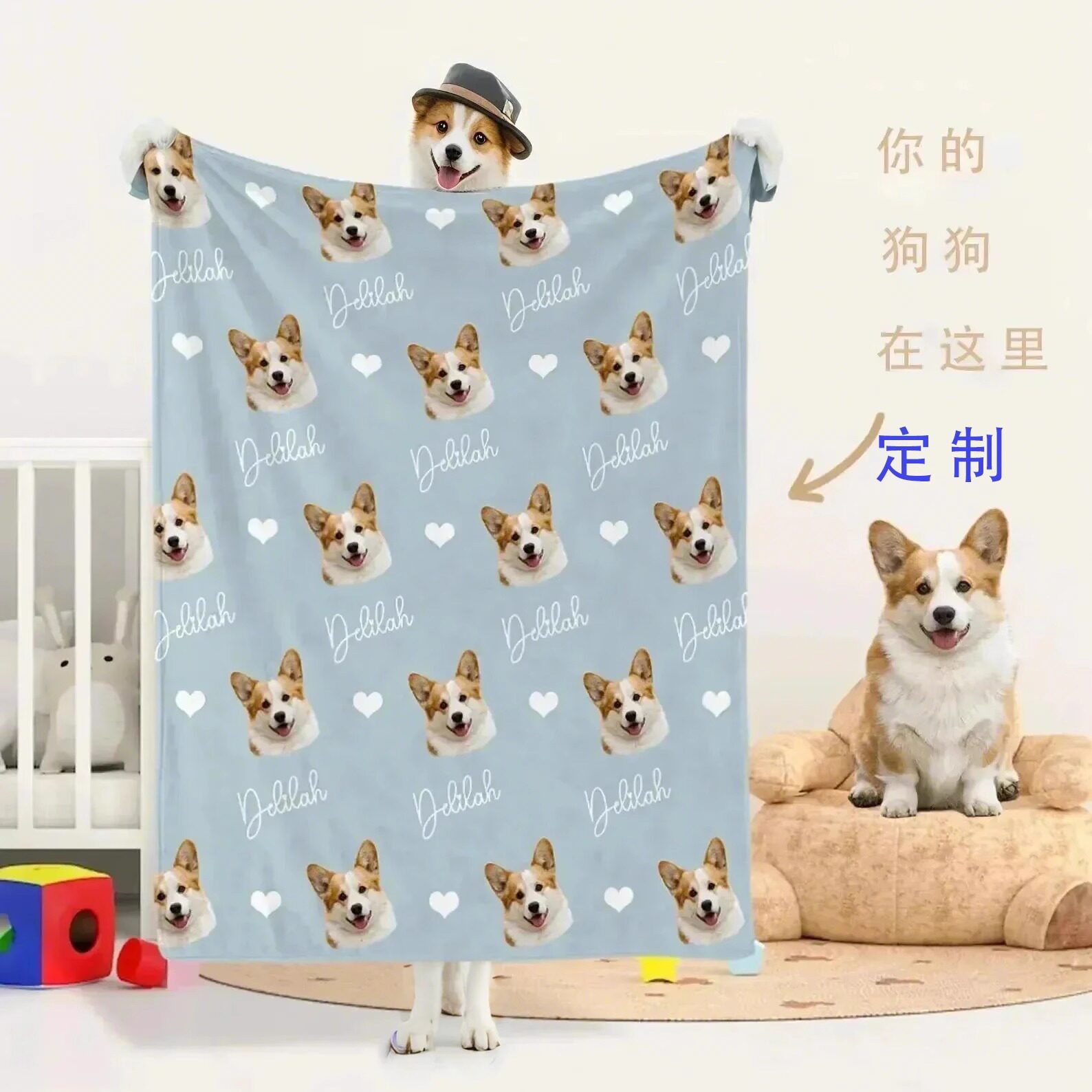 XIXI口 【定制宠物毛毯】狗狗猫咪照片定制双面绒毯秋季大毯子