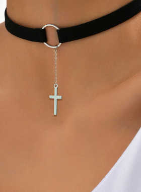 绒布个性女士可调节式银色项圈