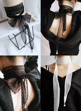 蕾丝镂空丝巾吊坠颈链毛衣链领巾甲状腺手术遮疤遮颈纹项链颈带女