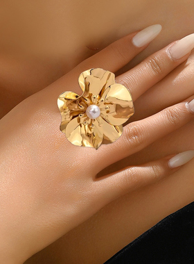 欧美跨境货源时尚优雅复古立体花朵戒指夸张小众设计感指环女士