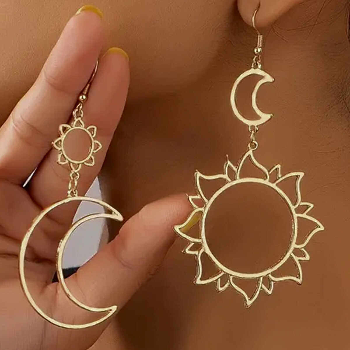 太阳月亮镂空中东耳饰日月元素金属耳坠耳环复古耳坠耳饰