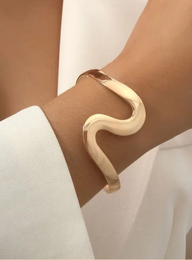 不规则s形状开口可调节手镯金色和银色蛇形手饰女士个性时尚手环