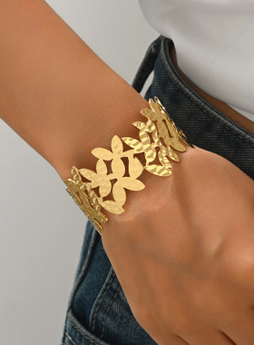 金属树叶形手镯几何不规则手环