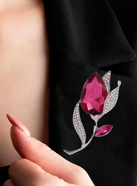 欧美跨境货源水钻蓝色紫色郁金香胸针简约服饰防走光固定别针配饰