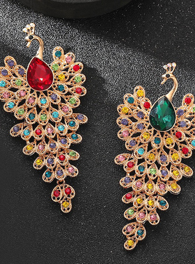 欧美跨境货源华丽优雅水钻胸花红色绿色孔雀胸针防走光固定装饰品