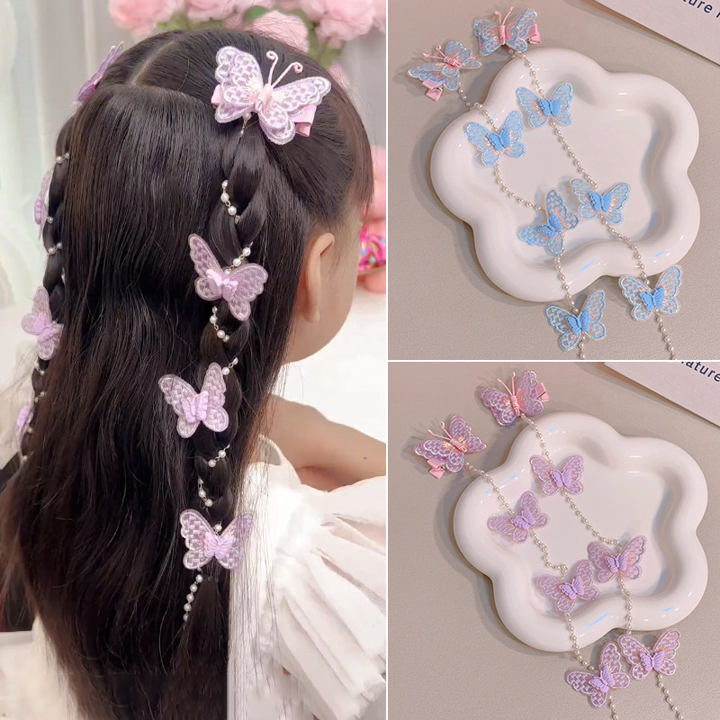 儿童蝴蝶发夹小女孩马尾编发女童粉色宝宝公主高级感上学发饰
