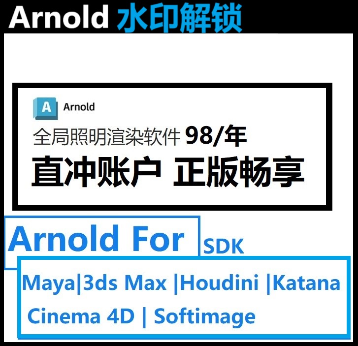 Arnold阿诺德渲染器for maya 3dsmax软件账户许可C4D1年 激活订阅