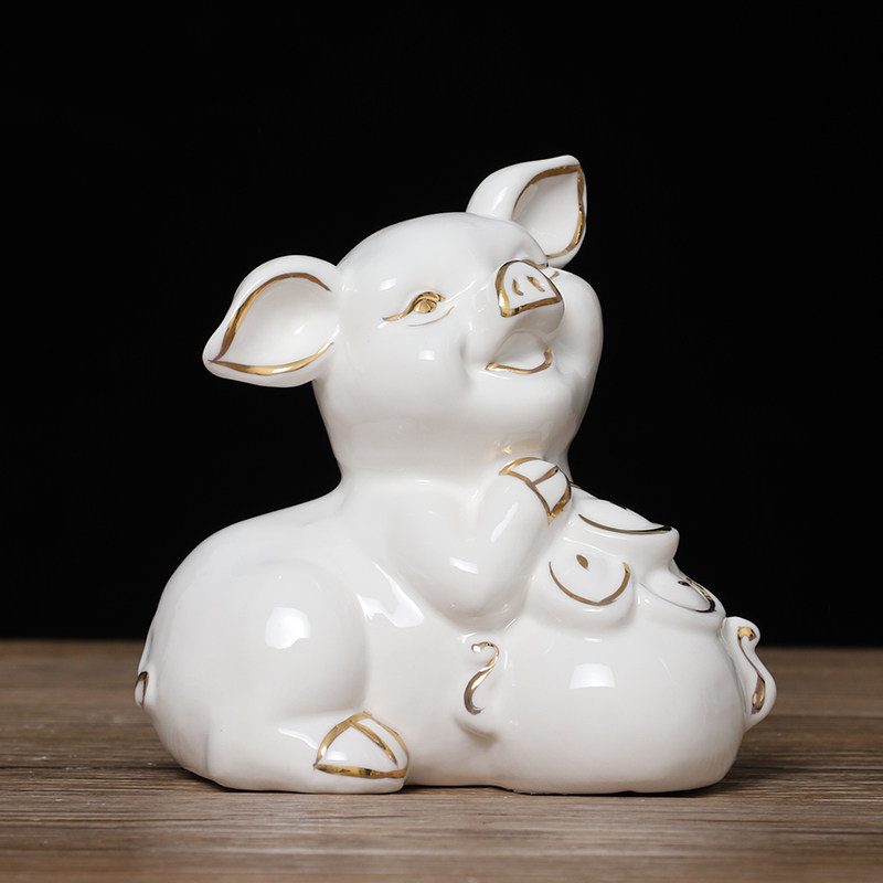 陶瓷猪摆件招财镇宅补角工艺礼品摆饰白瓷器生肖发财小猪摆设可爱
