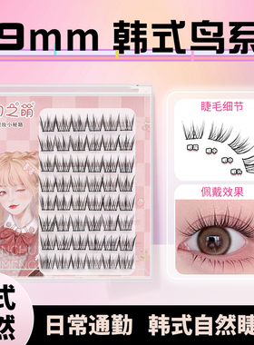 韩式短款自然鸟系假睫毛女910mm女团白开水日常妆单簇分段式