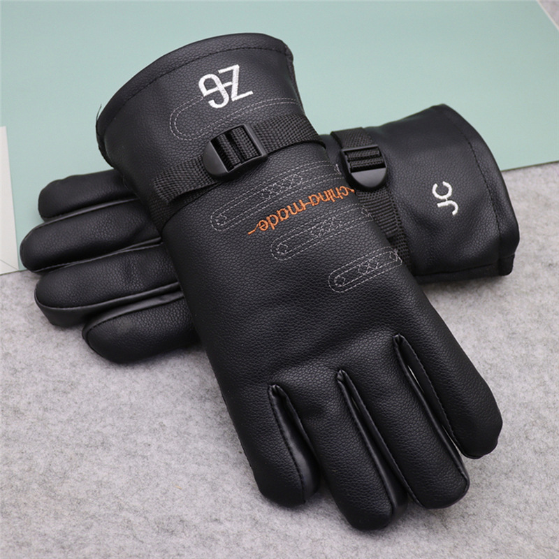 男士皮手套秋冬季防寒保暖加绒加厚骑行防风防滑分指手套