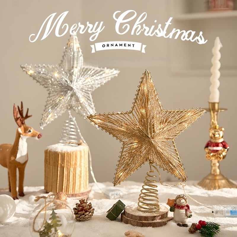 诞树星星顶树发光顶星树顶五角星带灯高级感圣诞树装饰配件立体