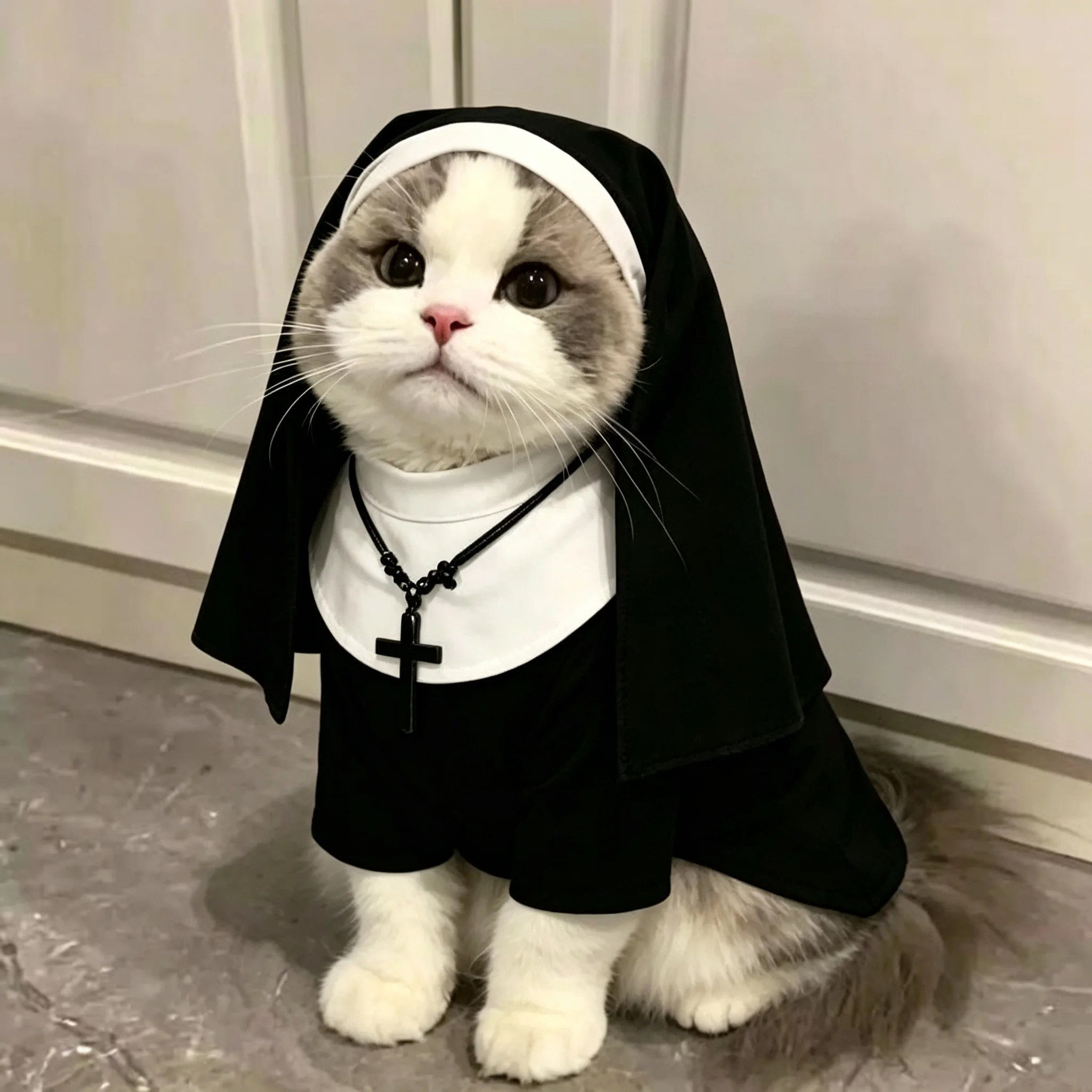 猫咪衣服万圣节可爱修女服狗狗搞怪 cos衣服节日装扮套装宠物服装