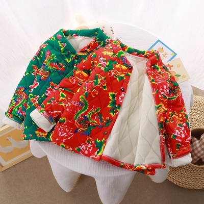 东北大花棉袄儿童花棉袄加厚棉服大花袄男大童外套民族风小外套