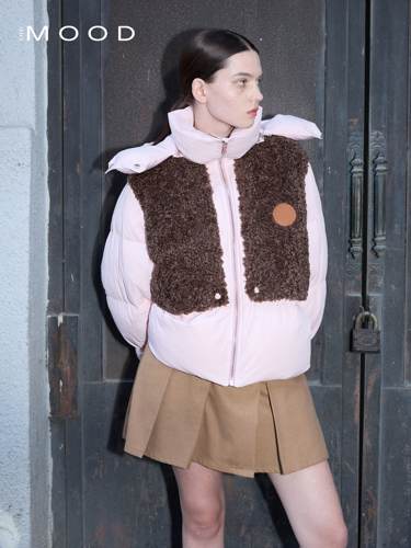 310MOOD甜美拼接毛绒短款羽绒服