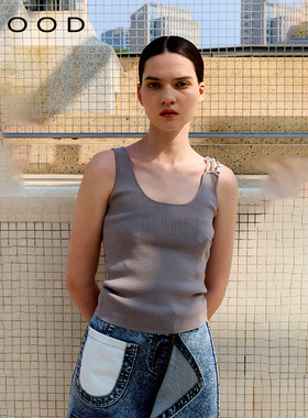 310MOOD休闲日常修身短款百搭彩珠肩带针织背心上衣