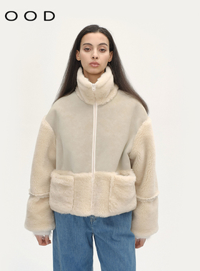 310MOOD2025奶油拼接小泰迪外套冬季新款经典简约休闲慵懒风上衣