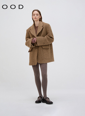 310MOOD冬季新款时髦毛毛领西装大衣经典直筒驼色两粒扣外套上衣