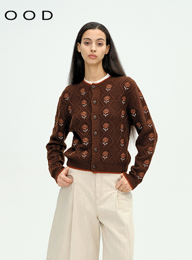 310MOOD玫瑰花园针织开衫2025秋季新款羊毛针织高级设计感上衣女