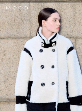 【白鹿同款】310MOOD秋冬新品复古休闲舒适保暖加厚拼接机车外套