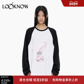 WE11DONE设计师品牌LOOKNOW春秋新款 白色插肩小熊印花长袖 T恤