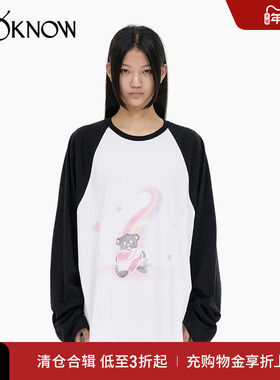 WE11DONE设计师品牌LOOKNOW春秋新款白色插肩小熊印花长袖T恤