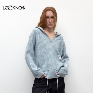针织衫 madeinnormal绞花系列LOOKNOW25年春休闲宽松连帽长袖 女