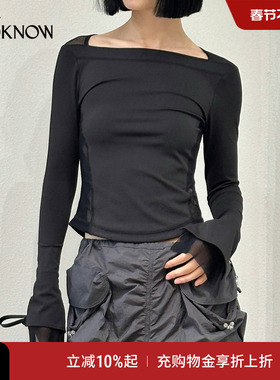 madeinormal设计师品牌LOOKNOW2025年春季新款黑色网纱针织T恤女