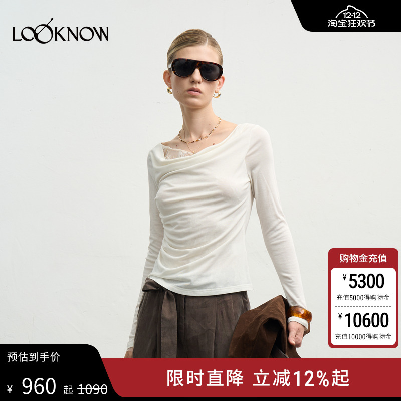 halfmoon x LOOKNOW2025年秋季新款蕾丝假两件荡领上衣女