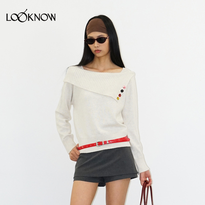 madeinormal x LOOKNOW2026春夏新款米白色双旦系列翻领彩贝毛衣