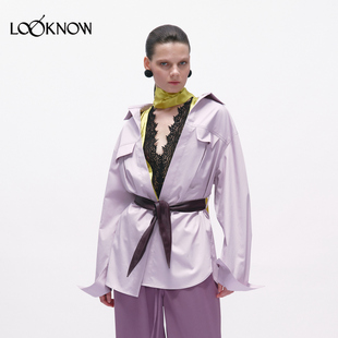 JACQUES WEI X LOOKNOW2026春夏新品浅紫皮质系带衬衫