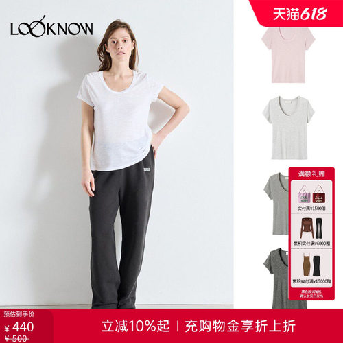 american vintage LOOKNOW26春季新品多色深圆领短袖T恤