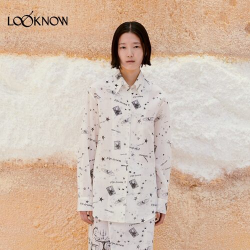 low classic LOOKNOW26春季新品白色花纹长袖衬衫