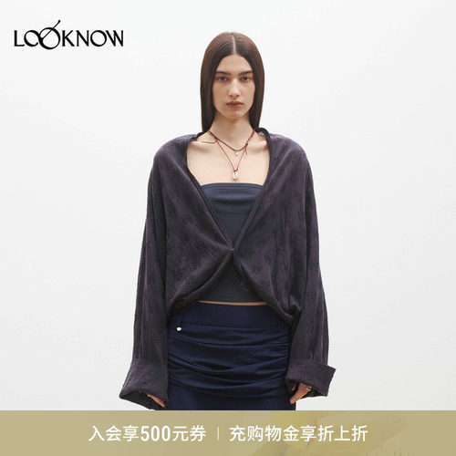 medium well LOOKNOW26春夏新品提花落肩毛衣开衫