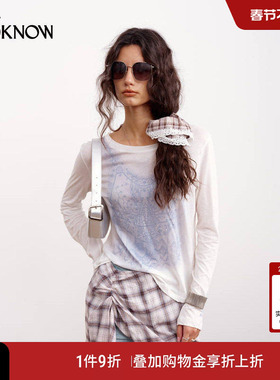 IF BY LAND x LOOKNOW2026春夏新款蓝色古董蕾丝印花T恤