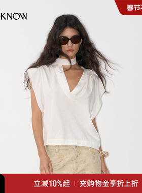 IF BY LAND设计师品牌LOOKNOW2025年夏季白色亚麻飘带上衣