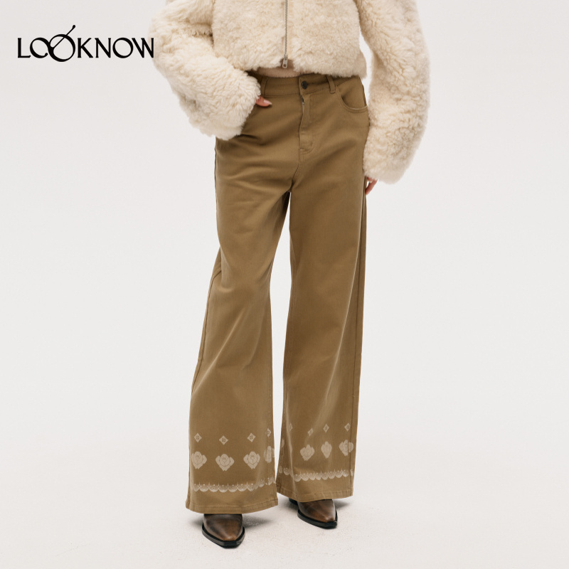 ICE DUST x LOOKNOW设计师品牌2025年冬季新款蕾丝印花工装裤女