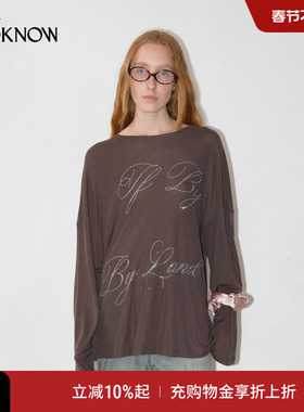 IF BY LAND设计师品牌LOOKNOW2025春季新款灰色莱赛尔羊毛烫钻T恤