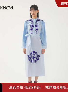 ANTIK BATIK设计师品牌LOOKNOW2025年夏季新款蓝色条纹棉质连衣裙