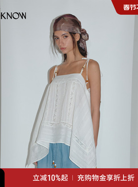 赵粤同款IF BY LAND镂空花卉LOOKNOW2025春法式白色蕾丝拼接吊带