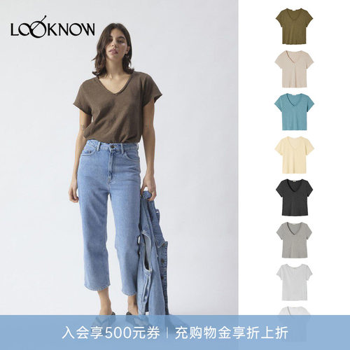 american vintage LOOKNOW26春季新品多色V领短袖