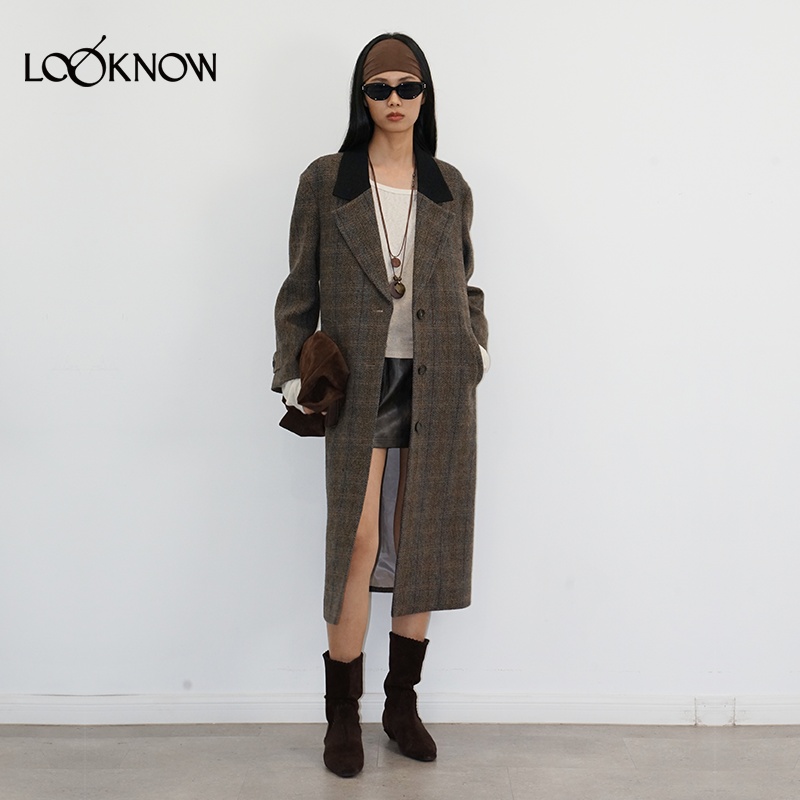 IF BY LAND X LOOKNOW设计师品牌25冬季新款暗黄色翻领大衣外套女