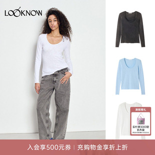 american vintage LOOKNOW26春季新品多色V领长袖T恤