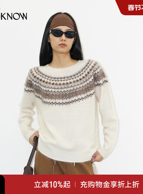 madeinormal X LOOKNOW2025秋冬新款米白色费尔岛长绒毛衣女