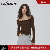 LAND设计师品牌LOOKNOW秋冬雅单玫瑰一字领针织上衣