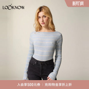 针织衫 浅蓝色条纹长袖 女 新款 Rouje设计师品牌LOOKNOW2025年春季
