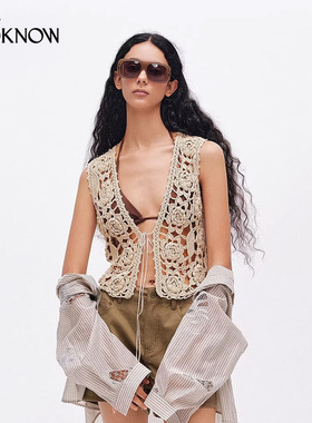 ICE DUST x LOOKNOW2026春夏新品金色花朵手钩马甲