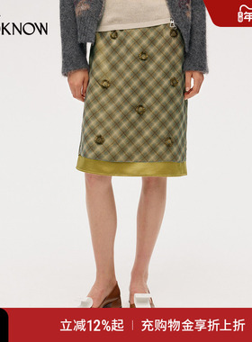 ICE DUST X LOOKNOW设计师品牌2025秋冬新款蕾丝格子钉珠半裙