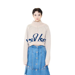 YOUSER设计师品牌LOOKNOW早秋新款白色粉色半高领针织衫女