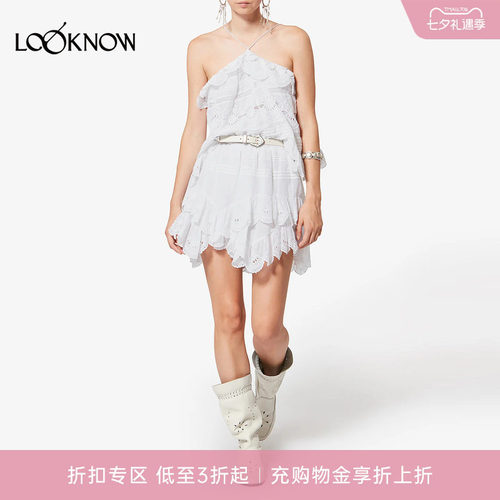 isabel marant x LOOKNOW2026春夏新品白色蕾丝挂脖吊带连衣裙女